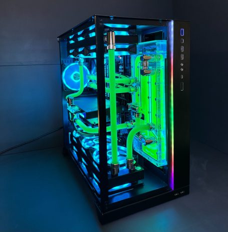 High end Gaming PC mit Custom Wasserkühlung. Für Perfektes Gaming mit dem perfekten PC System. Lian Li o11 Dynamic, ASUS, RTX 4090, Intel.